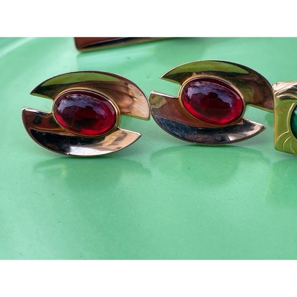 Vintage Lot 1960s Cufflinks Red/Green Lucite Tie Clip - Picture 4 of 13